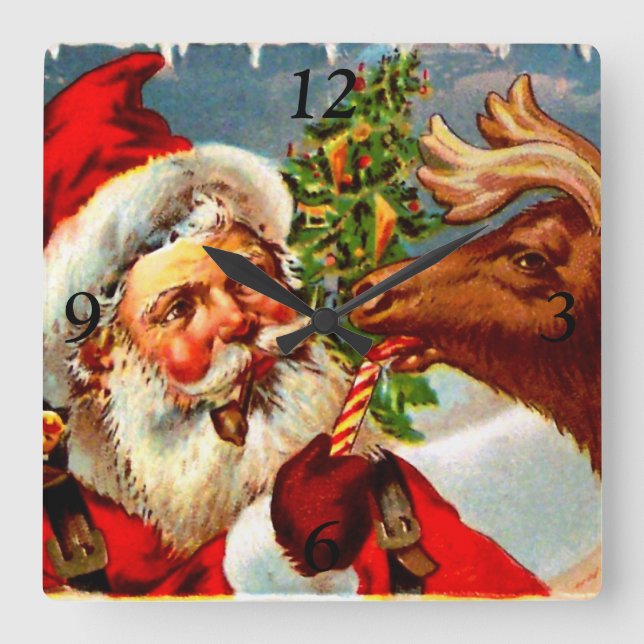 Santa med renen fyrkantig klocka (Framsida)