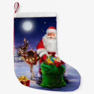 Santa med renen liten julstrumpa