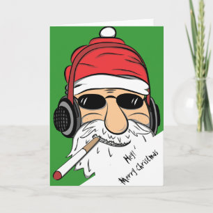 Santa med solglasögoncigaretten och hörlurar helgkort