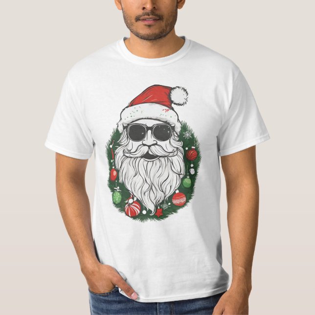 Santa med Sunglass | Coola och julafton T Shirt (Framsida)