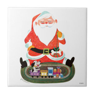 Santa med tåg kakelplatta