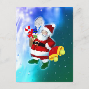 Santa med tennisracqueten och klockor helg vykort