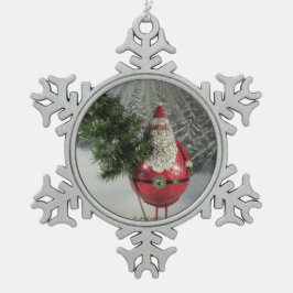 Santa med träd snöflinga pewter julgransprydnad