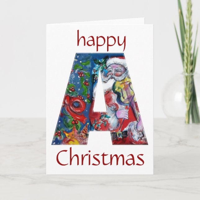 SANTA MED VIOLIN A MONOGRAM HELGKORT (Framsida)