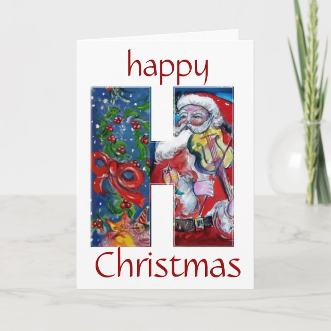 SANTA MED VIOLIN H MONOGRAM HELGKORT (Framsida)