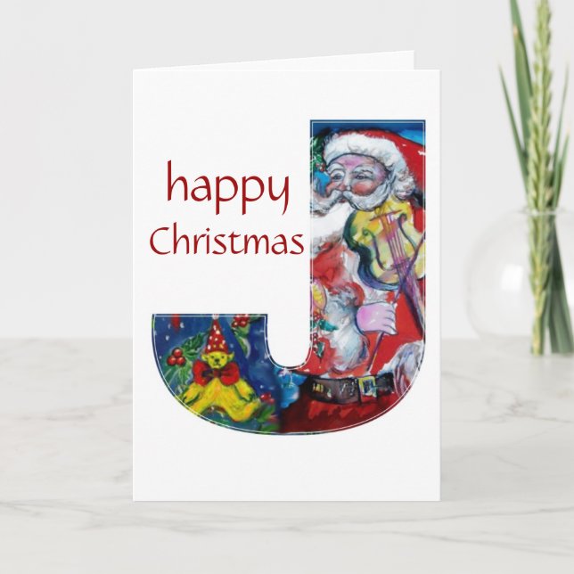 SANTA MED VIOLIN J MONOGRAM HELGKORT (Framsida)