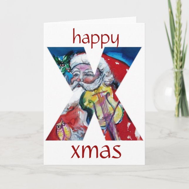 SANTA MED VIOLIN MONOGRAM HELGKORT (Framsida)