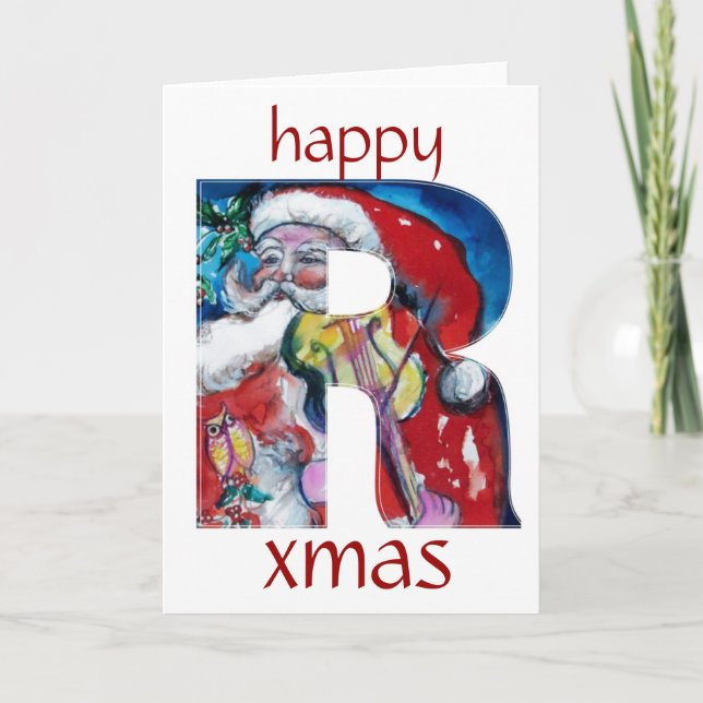 SANTA MED VIOLIN R MONOGRAM HELGKORT (Framsida)