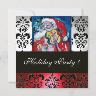 SANTA MED VIOLIN,RED BLACK DAMASK MONOGRAM Ruby Inbjudningar