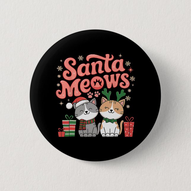 Santa Meed Cute Festive Cats jul Lycklig Anim Knapp (Framsida)