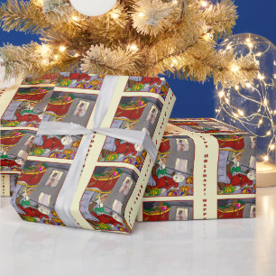 Santa Meeting Fru Santa Gult Wrapping Papper Presentpapper