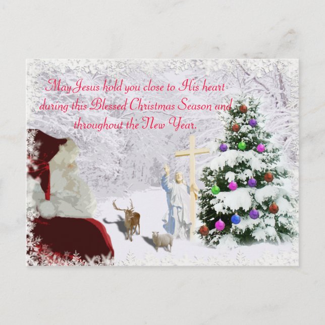 Santa Meets Jesus Helg Vykort (Framsida)