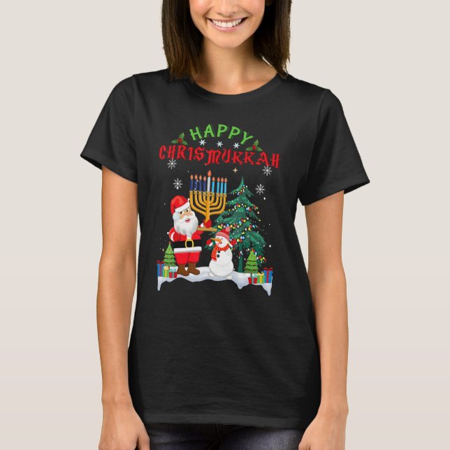 Santa Menorah Christmukkah X Mas Christmas Hanukka T Shirt (Framsida)