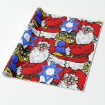Santa Menorah Star av David Gift Wrap Presentpapper<br><div class="desc">Det här är en stor,  djärv,  roligt Chrismukah-presentfilm som visar att tomten håller en menorah med David-stjärnan överlagrad.  Du kan köpa den här designen i glansig eller projektionsyta och på vilken storlek papper du vill ha.  Designad av Sheila Cicchi,  Brownielocks.com. Alla rättigheter förbehållna.</div>