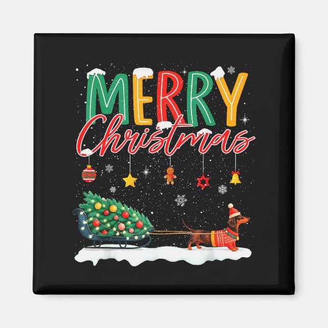 Santa Merry Christmas Dachshund Sleigh Dog Lover X Magnet (Framsidan)