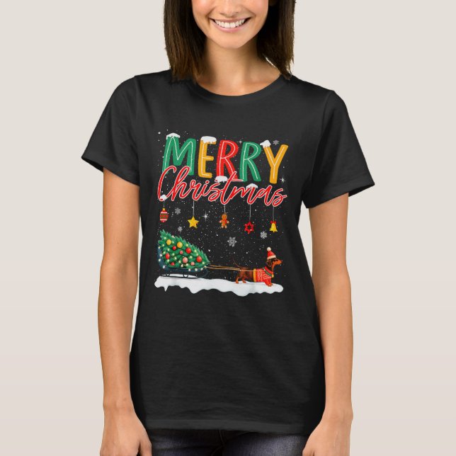 Santa Merry Christmas Dachshund Sleigh Dog Lover X T Shirt (Framsida)