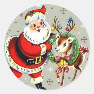 Santa Mid Century Reindeer Runt Klistermärke