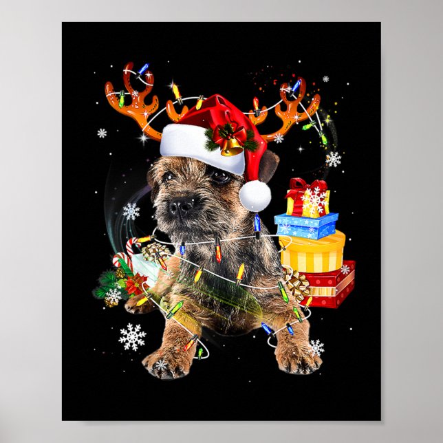 Santa Miniature Schnauzer med ljus Xm jul Poster (Framsidan)