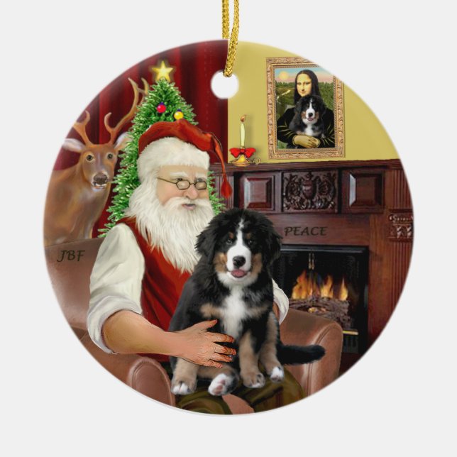 Santa + Mona Lisa - Bernese MD - 2 olika mönster Julgransprydnad Keramik (Framsidan)