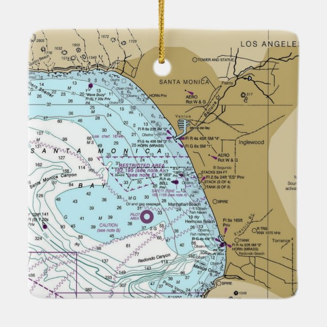 Santa Monica Bay-diagram Julgransprydnad Keramik (Baksida)