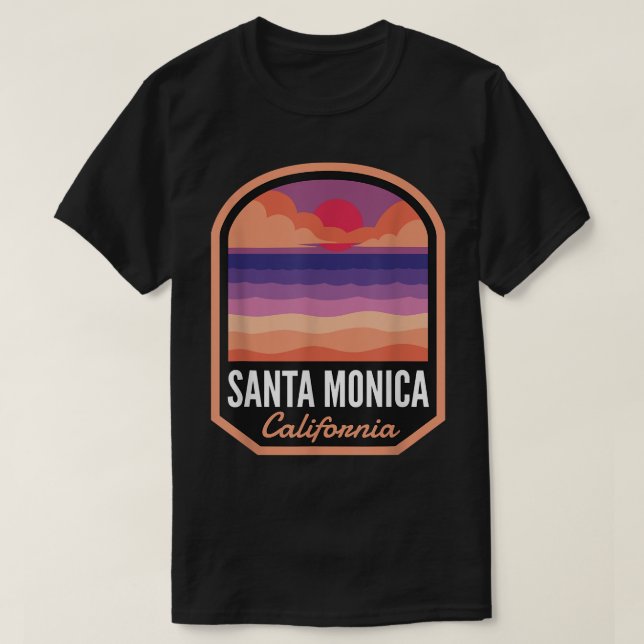 Santa Monica Beach CA Retro Sunset  T Shirt (Design framsida)