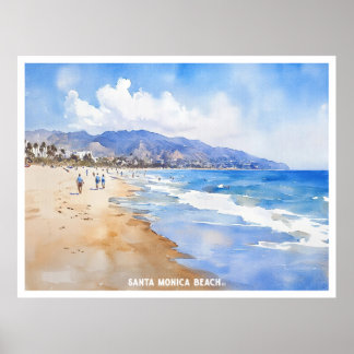 Santa Monica Beach, Ca-vattenfärgsmålning Poster
