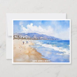 Santa Monica Beach, Ca-vattenfärgsmålning Vykort