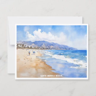 Santa Monica Beach, Ca-vattenfärgsmålning Vykort