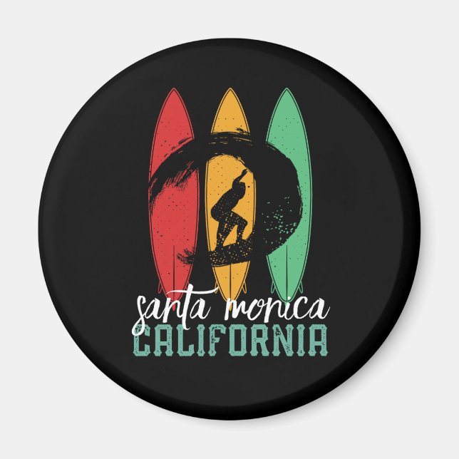 Santa Monica Beach California Retro Surfing Magnet (Framsidan)