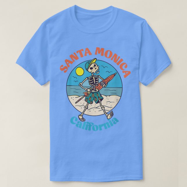 Santa Monica Beach California Skeleton Souvenir Re T Shirt (Design framsida)
