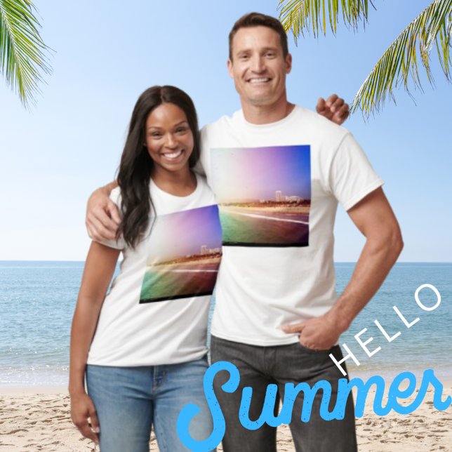 Santa Monica Beach - Grönt Lila Photo Edit T Shirt (Skapare uppladdad)