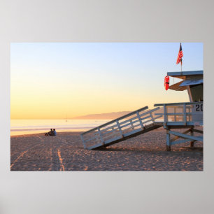 Santa Monica Beach Lifeguard Torn Sunset Poster