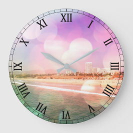 Santa Monica Beach - mousserande Rosa Photo Edit Stor Klocka