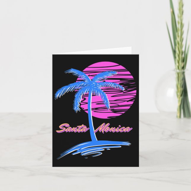 Santa Monica Beach Outrun 80s Aesthetic Vaporwave Kort (Framsida)