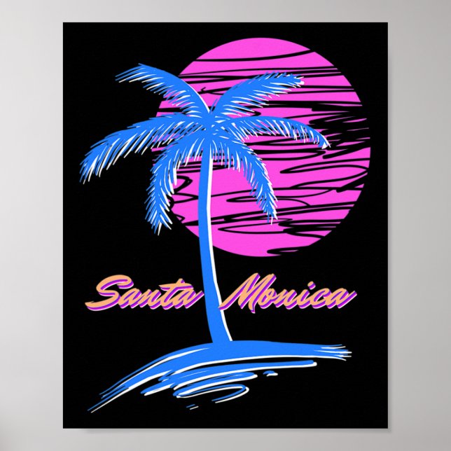 Santa Monica Beach Outrun 80s Aesthetic Vaporwave Poster (Framsidan)