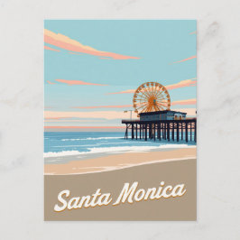 Santa Monica Beach Pier Vintage Art Vykort
