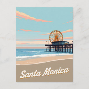 Santa Monica Beach Pier Vintage Konst Vykort