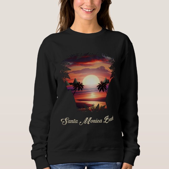 Santa Monica Beach Vibrant Sunset Santa Monica Cal T Shirt (Framsida)