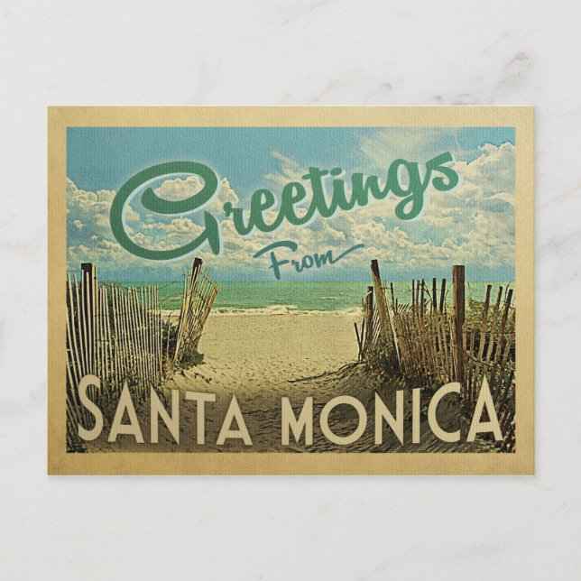 Santa Monica Beach Vintage resor Vykort (Framsida)