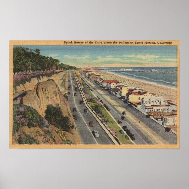 Santa Monica, CA - Beach Scene Along Palisades Poster (Framsidan)