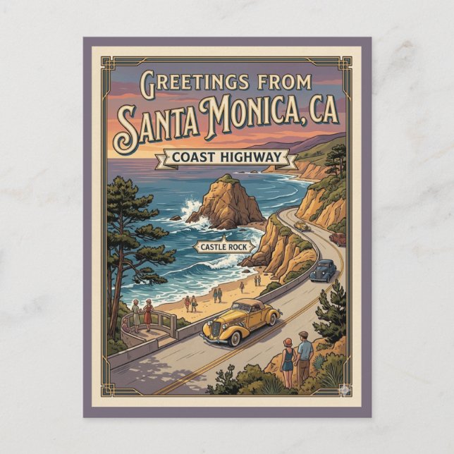 Santa Monica CA Coast Highway Castle Rock blir Vykort (Framsida)