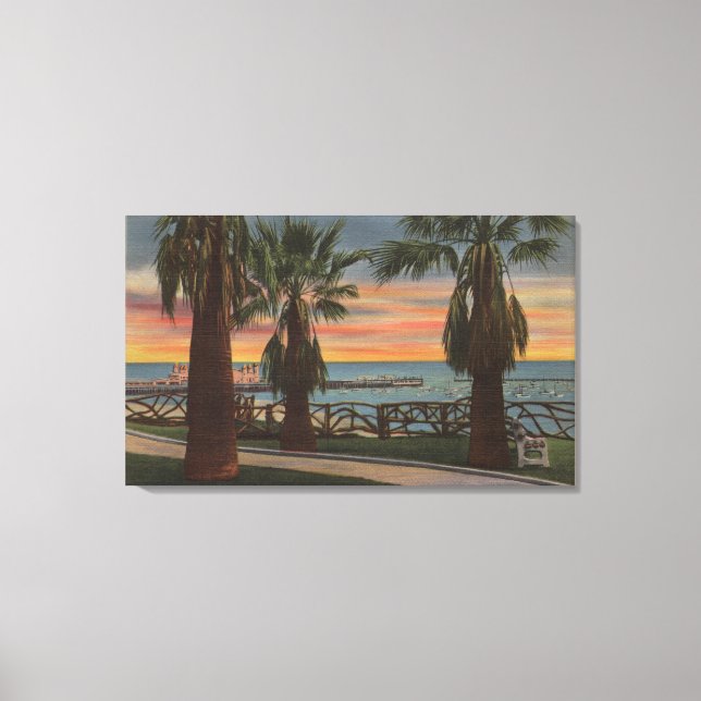 Santa Monica, CA - Yacht Harbour och Sunset View Canvastryck (Framsida)