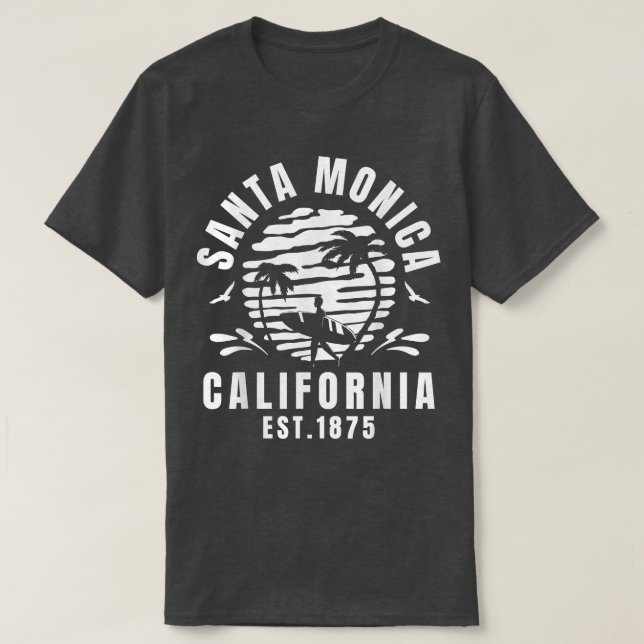 Santa Monica California Beach Surfa Summer Vacatio T Shirt (Design framsida)