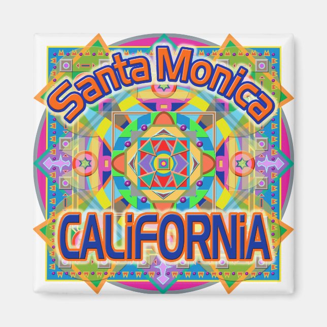 Santa Monica CALIFORNIA Lycklig Magnet (Framsidan)