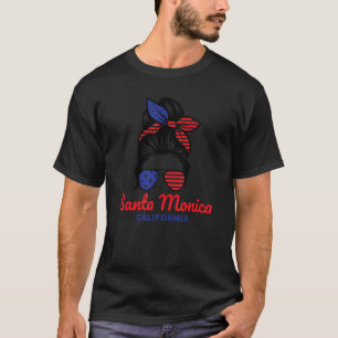 Santa Monica California Retro Messy Bun T Shirt