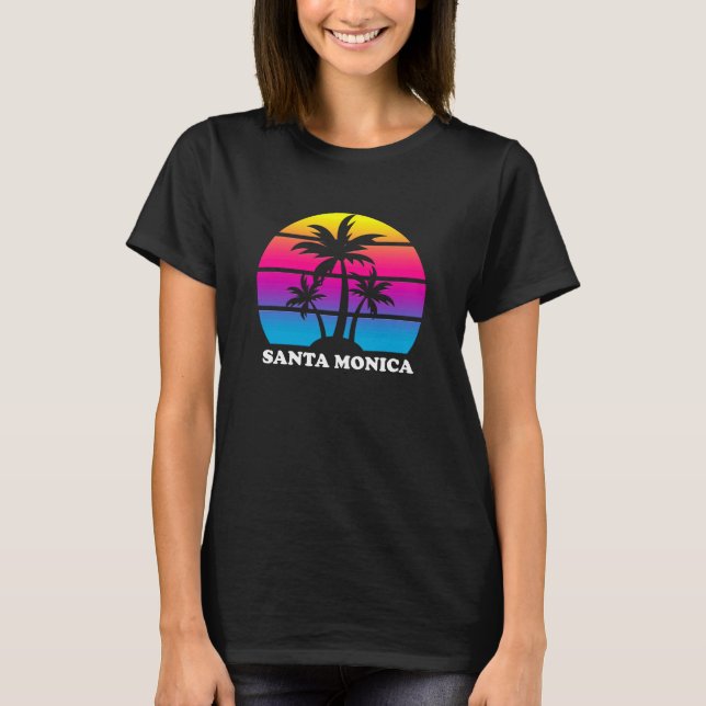 Santa Monica California Retro Palm Tree Vacation B T Shirt (Framsida)