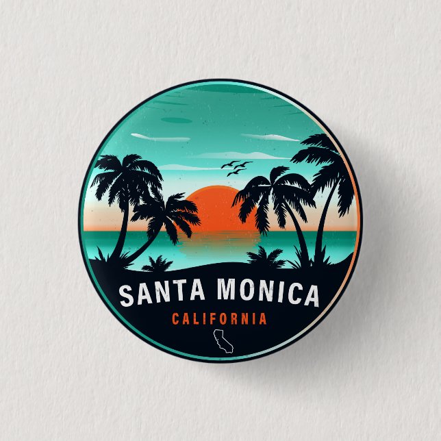 Santa Monica California Retro Sunset Souvenirs 80- Knapp (Framsida)