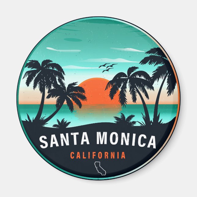 Santa Monica California Retro Sunset Souvenirs 80- Magnet (Framsidan)