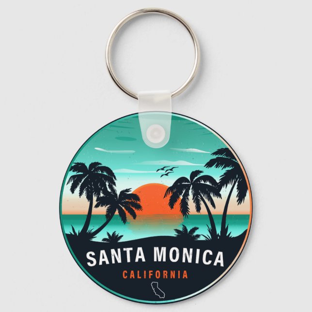 Santa Monica California Retro Sunset Souvenirs 80- Nyckelring (Framsida)