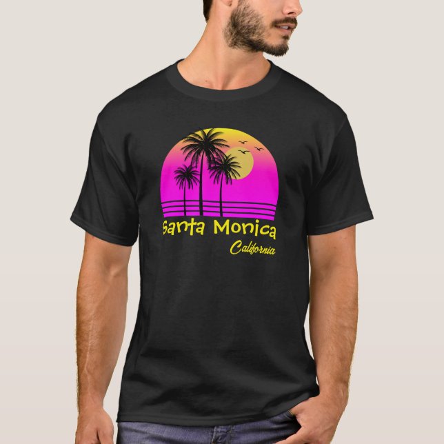 Santa Monica California Retro Sunset T Shirt (Framsida)
